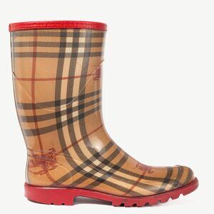 Burberry Splash Mid Haymarket & Military Red-Leather Rainboots